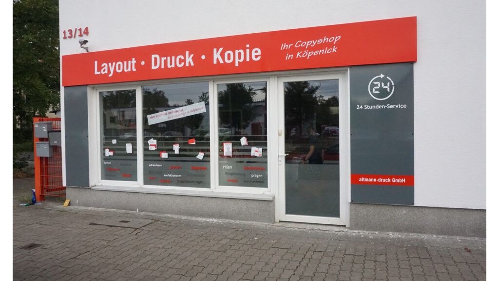 Copyshop Altmann in Berlin Köpenick front view shop signage