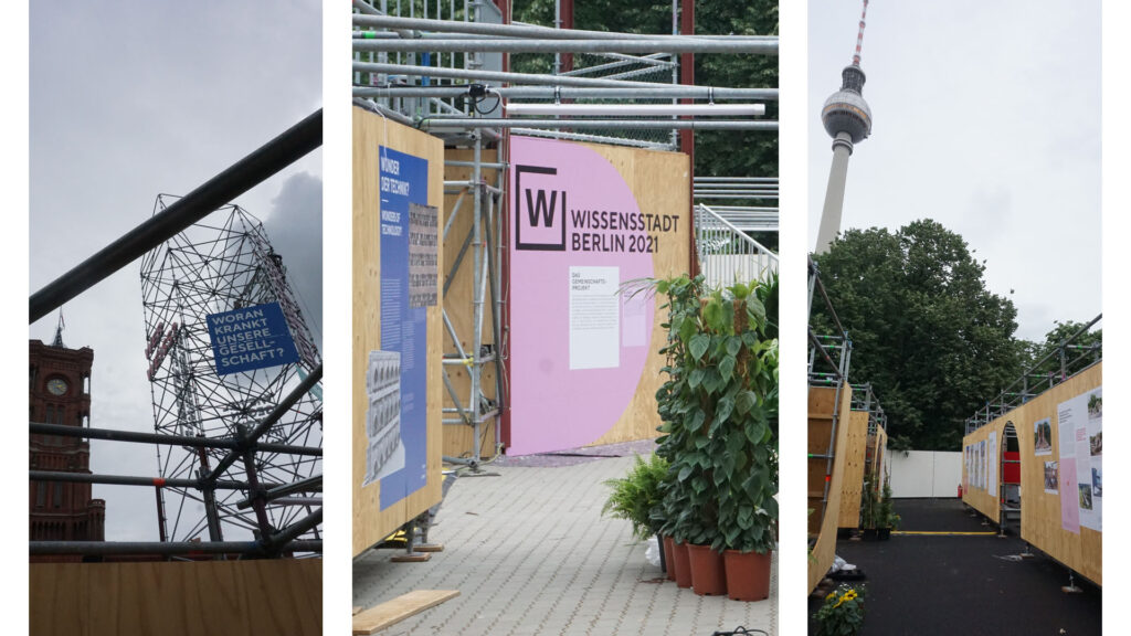 Sonderausstellung Wissensstadt 2021 Holzplatten auf Modulgerüsten Verschiedene Eindrücke